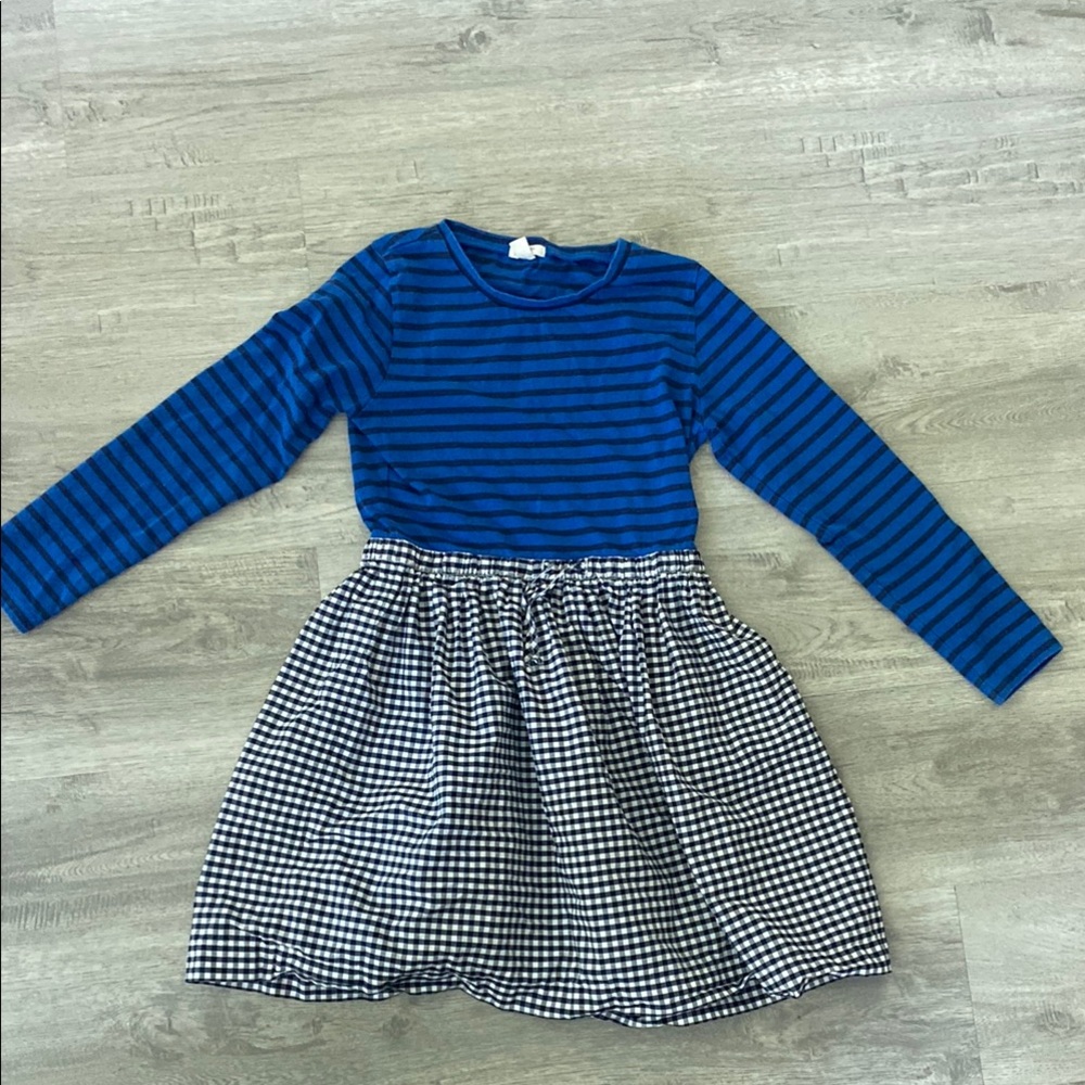 Girls J.Crew Crewcuts Blue Gingham striped drawstring dress size 10